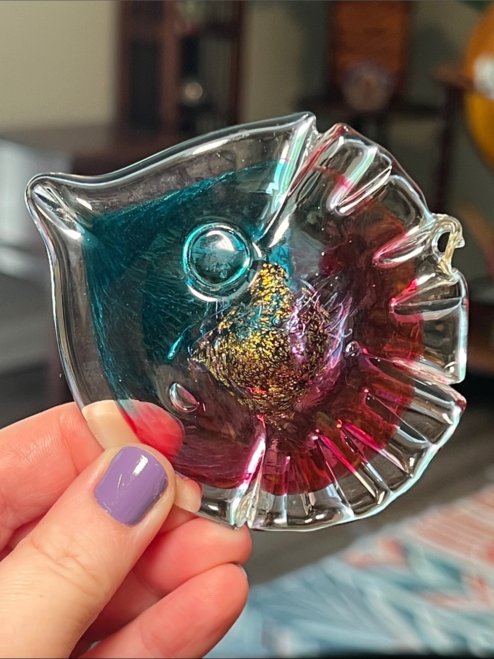 Luke Adams Artist Signed Art Glass Fish Window Hanging Ornament Pendant